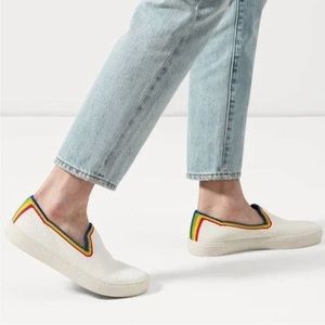Rothy's Womens 6.5/37 The Original Slip On Sneaker White Rainbow Textile Shoes